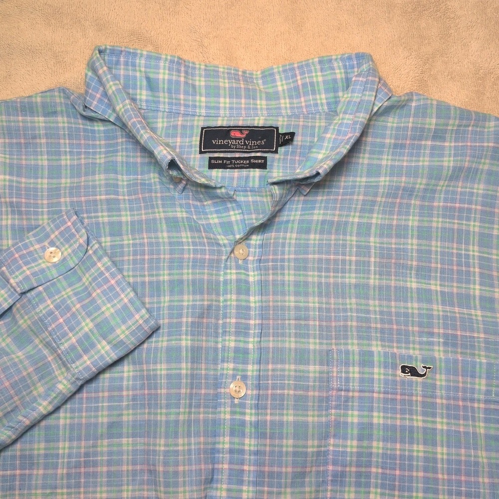 Vineyard Vines Slim Fit Tucker Shirt Long Sleeve Button Down Mens XL Blue Green